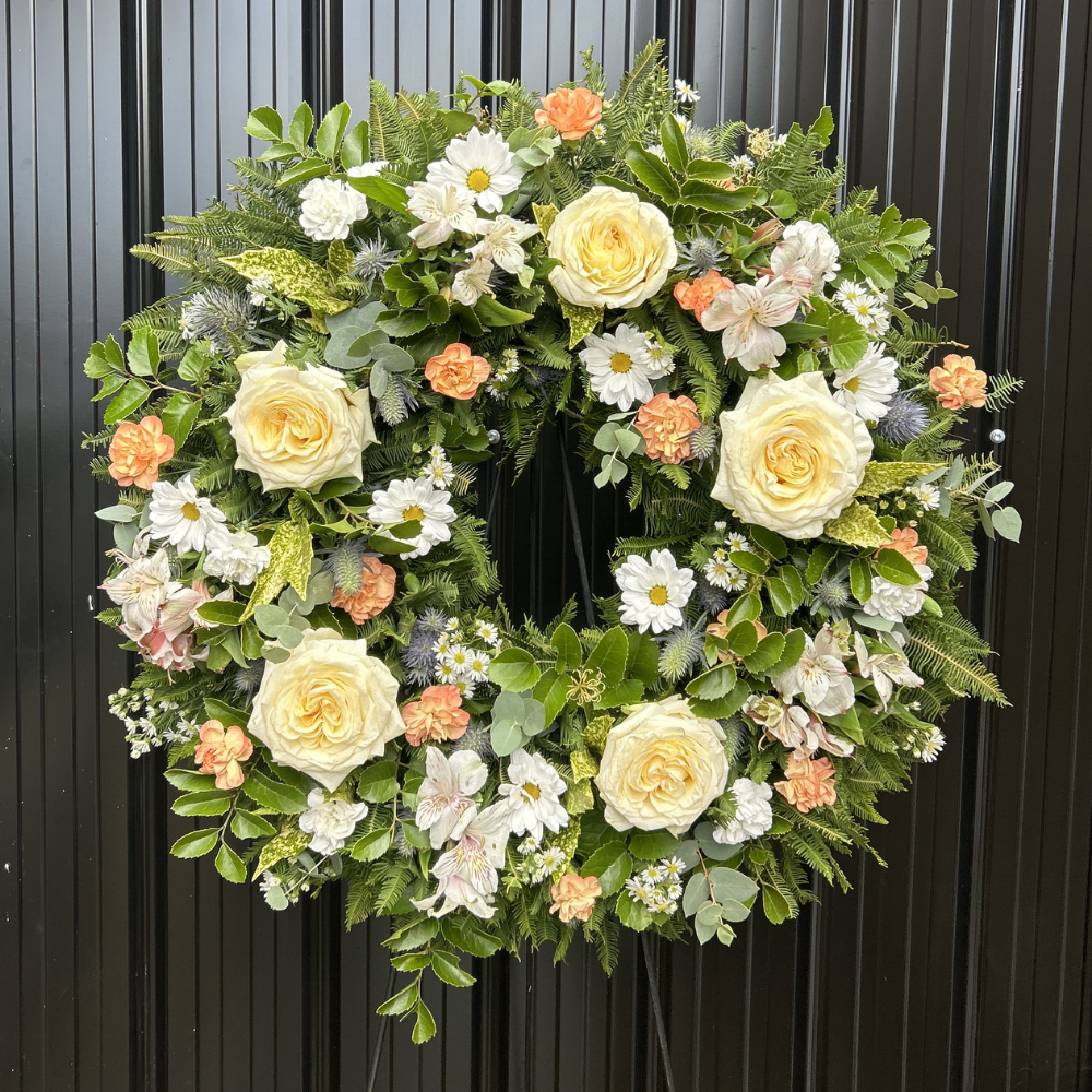 CORONA DE FLORES REDONDA🤍🌿