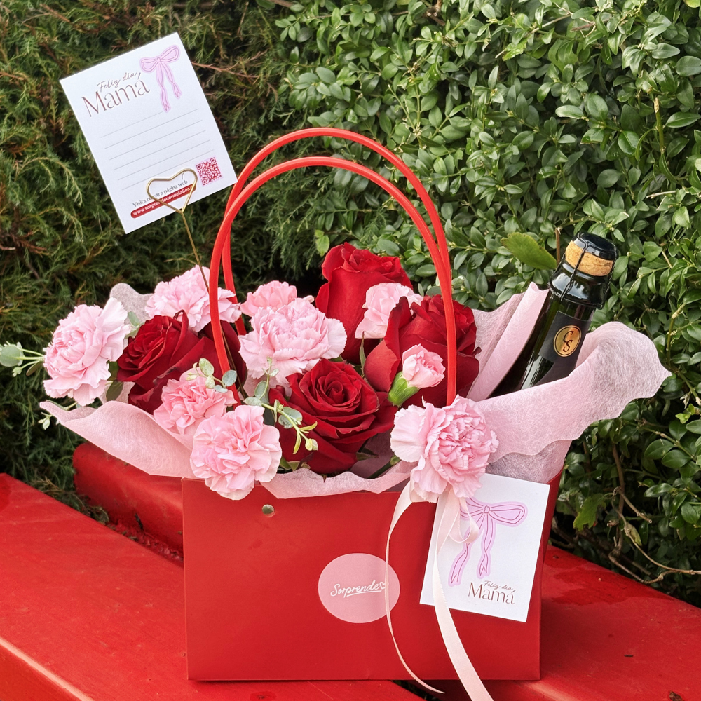 CARTERA ROSAS Y CLAVELES +LICOR