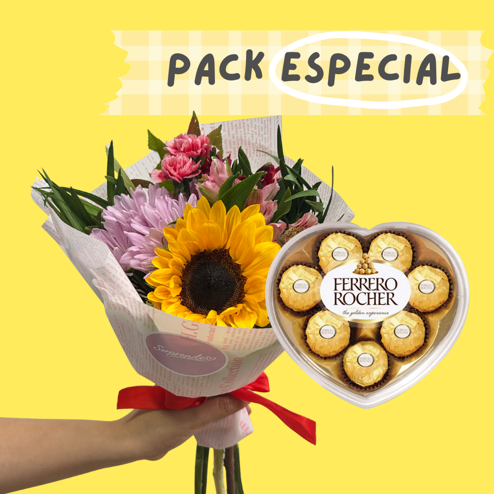 Pack Especial: Cucurucho flores mix + Ferrero Corazón