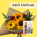 Pack Especial: Ramo Girasoles y Rosas + Bombones 120 gr Entrelagos