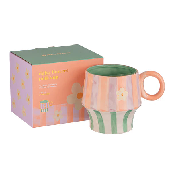 TAZA CERÁMICA 500 ML JOYEE DAISY FLOWERS PINK