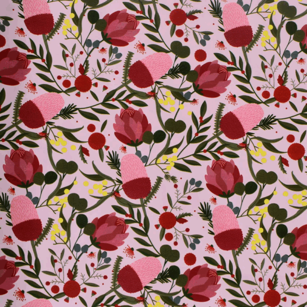 ROLLO PAPEL DE REGALO FLORES ROSADAS