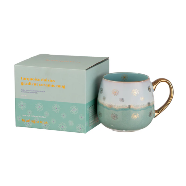 TAZA CERAMICA TURQUESA DAISIES 425ML